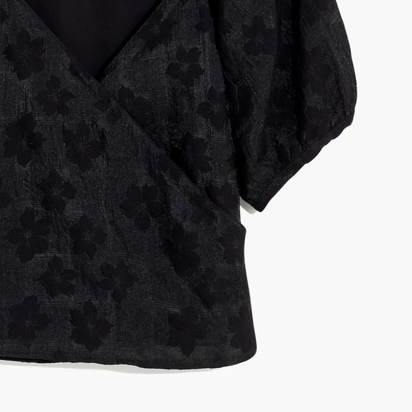 NEW Madewell Puff Short Sleeves Wrap Button Blouse Top in Floral Jacquard $92 S - Picture 11 of 11